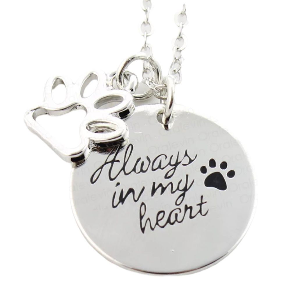 Dog Always In My Heart Paw Print Silver Plated Charm Necklace NWT
